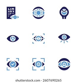 Eye icon set. Bold style. Duotone colors. eye test, eye, eyes, vision, visibility.