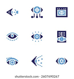 Eye icon set. Bold style. Duotone colors. eye scanner, virtual, vision, test, eyes, eye, view.