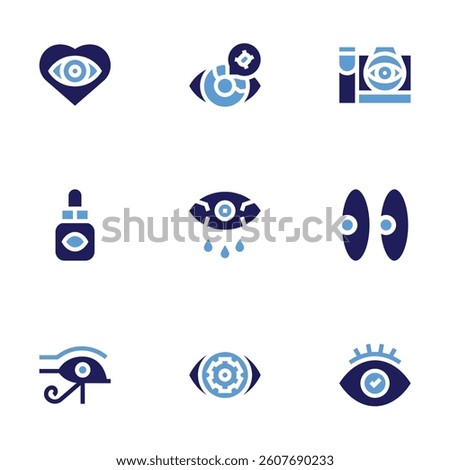 Eye icon set. Bold style. Duotone colors. eye, cancer, redness, vision, mystic, drop, eye of ra, thought camera.
