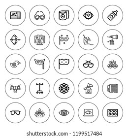 Eye icon set. collection of 25 outline eye icons with archery, big ben, eye drops, gauze, dropper, lens, photo, photos, spy, rocks, telepresence icons. editable icons.