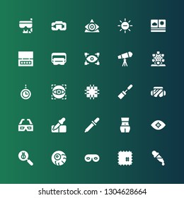 eye icon set. Collection of 25 filled eye icons included Dropper, Patch, Eye mask, Eyeball, Len, Vision, Body, Eyedropper, Pipette, 3d glasses, Safety glasses, Mascara, Visual