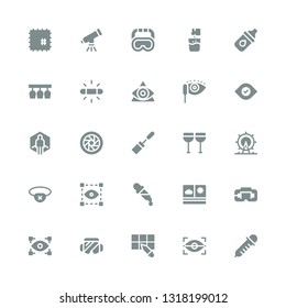 eye icon set. Collection of 25 filled eye icons included Dropper, Eye scan, Pipette, Safety glasses, View, Virtual reality, Visual, Eyepatch, London Glasses, Mascara, Lens