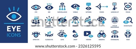 Eye icon set. Containing eyes, see, visible, surveillance, view, vision, witness, looking at, supervision and focus icons. Solid icon collection. Vector illustration. Сток-фото © 
