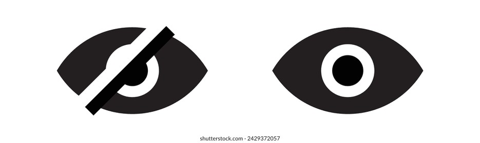 Eye icon set. Eye and crossed eye signs. See and un see symbol. Hide or show password. Vector illustration.