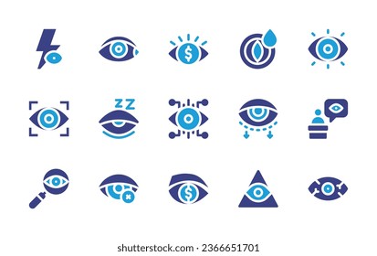 Eye icon set. Duotone color. Vector illustration. Containing red eyes, eye, eyes, eye drops, blepharoplasty, in person, freemasonry, conjuctivitis, vision, sleepy, view, blindness.