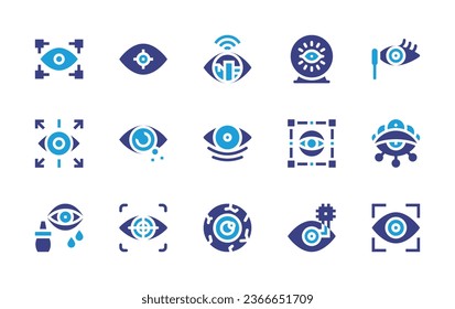 Eye icon set. Duotone color. Vector illustration. Containing view, vision, smart city, mascara, fortune teller, tracking, red eyes, herpes, eye, ball, scanner.