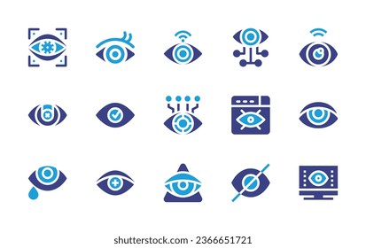 Eye icon set. Duotone color. Vector illustration. Containing bionic eye, eye, vision, cry, computer, ophtalmology, prediction, not visible.