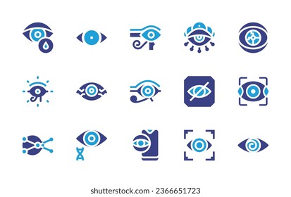 Eye icon set. Duotone color. Vector illustration. Containing drop, eye of ra, eye, red eyes, hide, bionic, focus, eyes, scanner, security, fatigue.