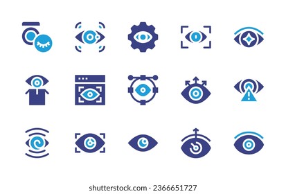 Eye icon set. Duotone color. Vector illustration. Containing eyelashes, fortune teller, focus, setting, show, check, hypnosis, alert, view, vector, visible, opthalmologist.