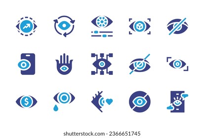 Eye icon set. Duotone color. Vector illustration. Containing vision, view, sync, hamsa, color adjustment, monitoring, blind, cry, love, look, spyware.