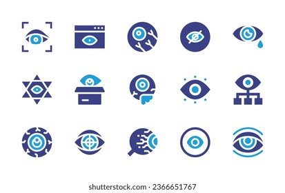 Eye icon set. Duotone color. Vector illustration. Containing eye, cry, security, identification, red eyes, cyber eye, illuminati, check, halloween candy, visibility.