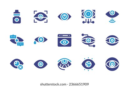 Conjunto de iconos oculares. Color de duotona. Ilustración vectorial. Con cuentagotas, barrido, ojo, ojos, ojo morado, ojos cerrados.