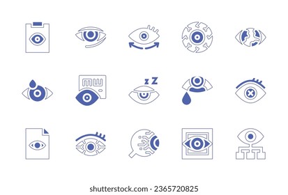Eye icon set. Duotone style line stroke and bold. Vector illustration. Containing eye, red eyes, cyber, visualization, tired, massage, test, drowsiness, vision, exam, disease, eyeball.