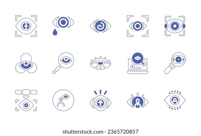 Eye icon set. Duotone style line stroke and bold. Vector illustration. Containing security, focus, hypnosis, insight, cry, observation, search, candidate, visualize, sleepless, vision, view, sight.