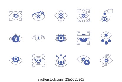 Conjunto de iconos oculares. Curso de línea de estilo duotónico y negrita. Ilustración vectorial. Con reconocimiento, ojo, cuentagotas, escáner, ojos rojos, ojo rojo, biónico.