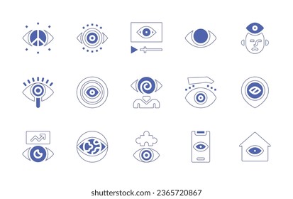 Eye icon set. Duotone style line stroke and bold. Vector illustration. Containing view, paranoia, video, hypnosis, vision, blindness, clairvoyance, see, blepharoplasty, blind, house.