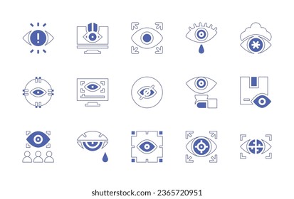 Eye icon set. Duotone style line stroke and bold. Vector illustration. Containing crying, password, vision, visibility, surveillance, lens, package, strategic vision, visible, objective, viewers, view