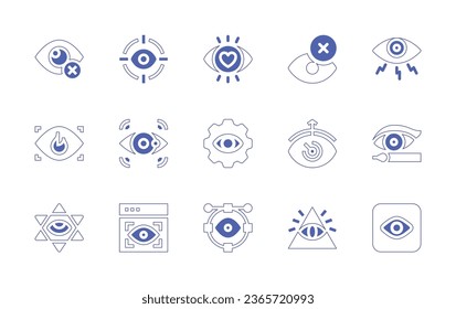 Eye icon set. Duotone style line stroke and bold. Vector illustration. Containing closed eyes, eye, denied, redness, focus, setting, view, vector, opthalmologist, eyeliner, cao dai, visible.