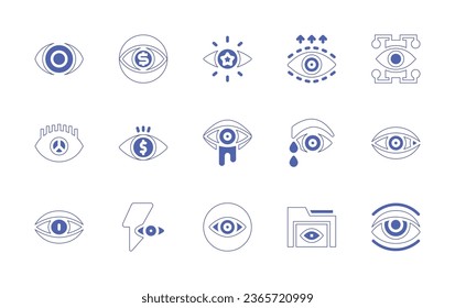 Eye icon set. Duotone style line stroke and bold. Vector illustration. Containing eye, tear, black eye, red eye, greed.