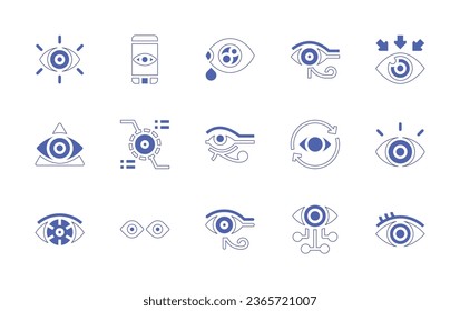Eye icon set. Duotone style line stroke and bold. Vector illustration. Containing eye of ra, self awareness, blind, spy, sadness, eye, bionic, eyes.
