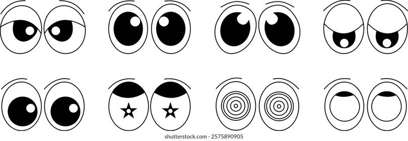 Eye icon set, Eye emoji symbol. Chat message sticker icon. cartoon image of eyes vision Vector logo design template isolated on transparent background, Elements for Web Page, Mobile App, UI, UX Design