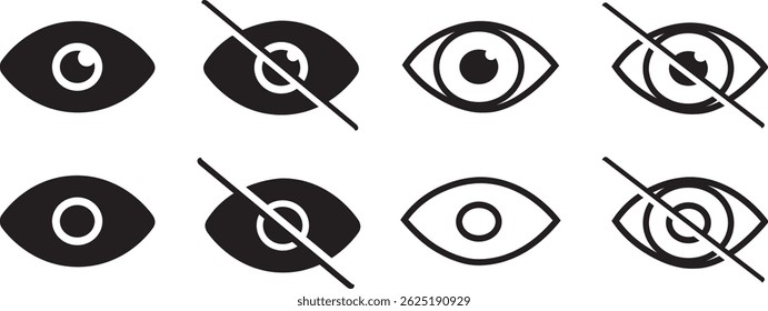 eye icon set. Eyes icon vector collection, eyesight symbol sign, Visible icon Flat simple outline vector illustration,

