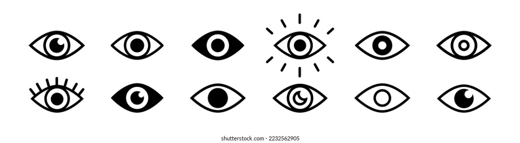 Eye icon set. Eyesight outline sign. Retina scan eye icon collection