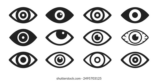 Eye icon set. Eyesight silhouette. Vector stock illustration.