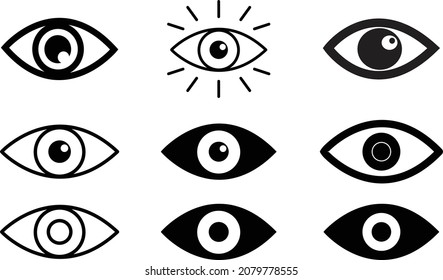 
Eye icon set. Eyesight symbol. Retina scan eye icons. Simple eyes collection. Eye silhouette - stock vector.