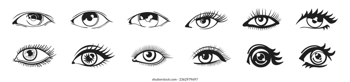 Conjunto de iconos oculares. Símbolo de visión. Conjunto de iconos lineales de vista y vector de ojos. Ilustración del vector