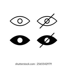 eye icon set. eyesight symbol, invisible eye hide icon, eye close and eye open. hide and see concept