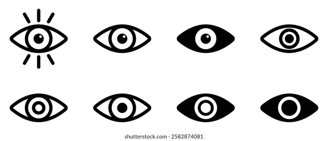 Eye icon set. Eyesight symbol. Retina scan eye icons. Simple eyes collection. Eye silhouette - stock vector.
