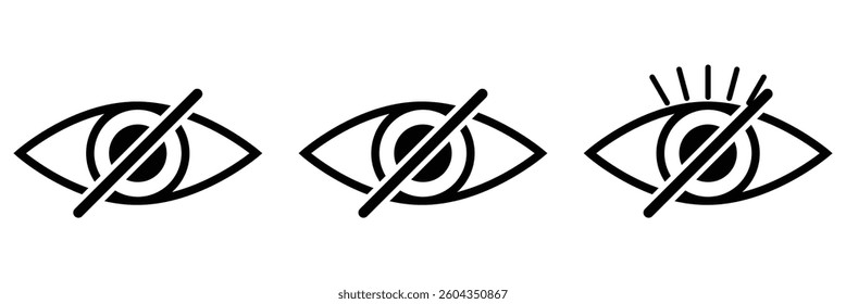 Eye icon set. Eyesight symbol. Simple eye collection. Eyes and eye icon set. Look or Vision sign concept. See and unsee eye icon. Design eps 10