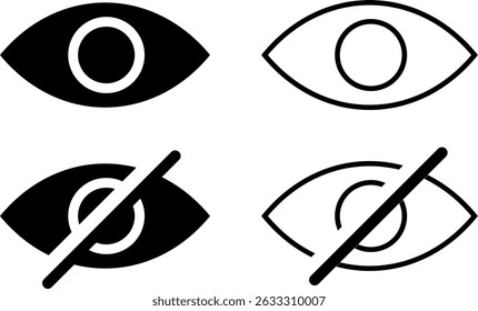 eye icon set. Eyesight symbol. Show password and Hide password. Retina scan eye signs. incognito mode icon, and invisible eye symbol
