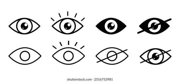 Eye icon set eyesight vision sign symbol icons collection incognito icon lens view watch vector buttons