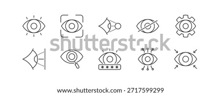 Eye Icon Set Featuring Vision, Focus, and Security Symbols in Line Style with Editable Strokes