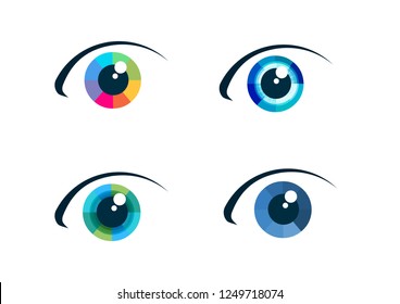 Eye icon set. Flat eye signs