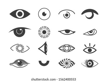 
Eye Icon Set. Human Organ Of Sight In Different Positions. Look And Vision Icons. Vector Illustration Isolated On White Background.