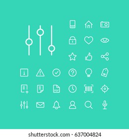 Eye icon in set on the green background. Universal linear icons to use in web and mobile app.