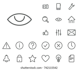 Eye icon in set on the white background. Universal linear icons to use in web and mobile app.