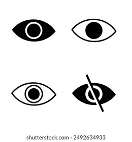 Eye icon set. See and unsee symbol.  Privacy and block flat or line vector collection isolated on white background incognito mood icon Hidden from view avoid eye for web app