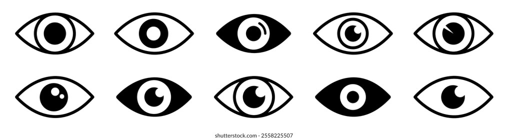 Eye icon set. Eye silhouette. Eyes symbol collection.