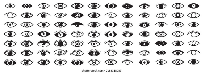 Eye icon set. Simple pictogram pack. Stroke vector drawing on a white background. 