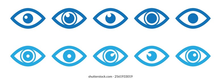 Eye icon set. Eye symbol. Open eyes images. Vector. Blue eye icon set. EPS 10.