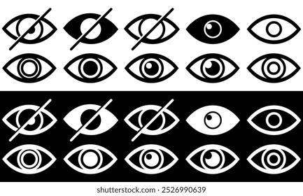 Eye icon set.Eye Symbol,Vision Sign. Vector illustration isolated on white and black background.