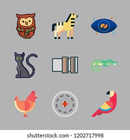 eye icon set. vector set about bionic contact lens, black cat, parrot and owl icons set.