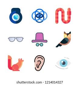 eye icon set. vector set about lens, ear, vision and owl icons set.