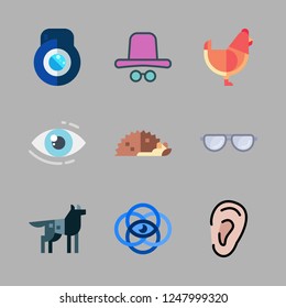 eye icon set. vector set about lens, hedgehog, glasses and ear icons set.