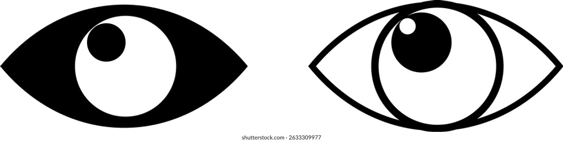 ícone de olho definido. Ícones de Exibição e de Olho. Consulte símbolo. Símbolo de visão. Mostrar senha. Exame de imagem da retina de sinais oculares
