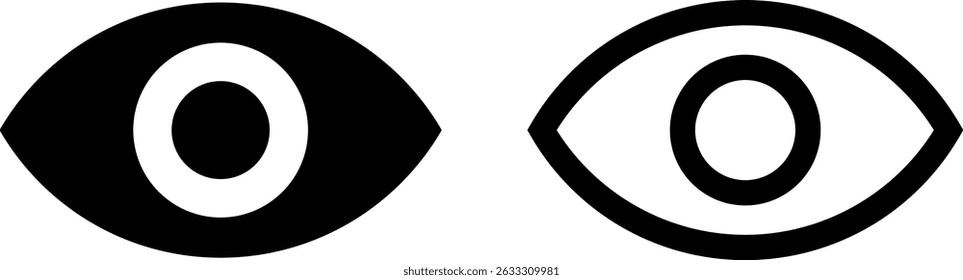 ícone de olho definido. Ícones de Exibição e de Olho. Consulte símbolo. Símbolo de visão. Mostrar senha. Exame de imagem da retina de sinais oculares
